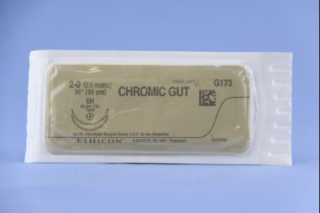 Picture of Suture with Needle Absorbable Uncoated Undyed Suture Chromic Gut Size 2 - 0 36 Inch Suture Double-Armed 26 mm Length 1/2 Circle Taper Point NeedleG173H