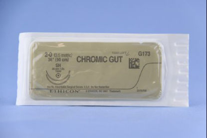 Picture of Suture with Needle Absorbable Uncoated Undyed Suture Chromic Gut Size 2 - 0 36 Inch Suture Double-Armed 26 mm Length 1/2 Circle Taper Point NeedleG173H