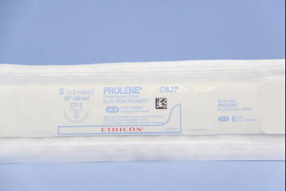 Picture of Suture with Needle Prolene™ Nonabsorbable Uncoated Blue Suture Monofilament Polypropylene Suture Size 0 18 Inch Suture 1-Needle 26 mm Length 1/2 Circle Taper Point NeedleC827G