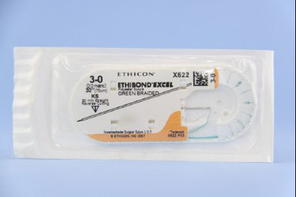 Picture of Suture with Needle Ethibond Nonabsorbable Coated Green Suture Braided Polyester Size 3 - 0 30 Inch Suture 1-Needle 60 mm Length Straight Conventional Cutting NeedleX622H