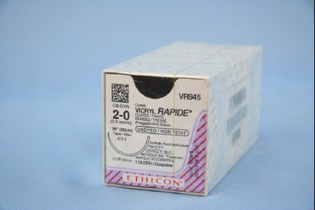 Picture of Suture with Needle Coated Vicryl™ Rapide Absorbable Coated Undyed Suture Braided Polyglactin 910 Size 2 - 0 36 Inch Suture 1-Needle 36 mm Length 1/2 Circle Taper Point NeedleVR945