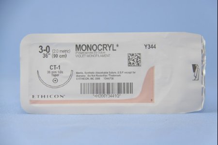 Picture of Suture with Needle Monocryl™ Absorbable Uncoated Violet Suture Monofilament Poliglecaprone Size 3 - 0 36 Inch Suture 1-Needle 36 mm Length 1/2 Circle Taper Point NeedleY344H
