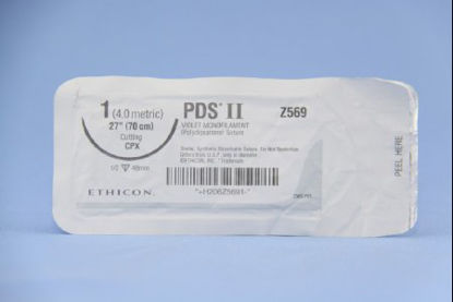 Picture of Suture with Needle PDS™ II Absorbable Uncoated Violet Suture Monofilament Polydioxanone Size 1 27 Inch Suture 1-Needle 48 mm Length 1/2 Circle Reverse Cutting NeedleZ569T