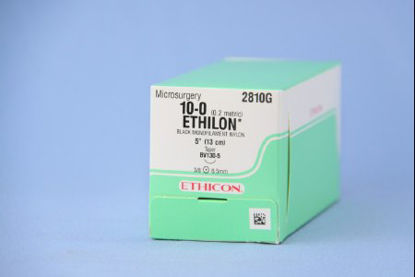 Picture of Suture with Needle Ethilon™ Nonabsorbable Uncoated Black Suture Monofilament Nylon Size 10 - 0 7 Inch Suture 1-Needle 6.5 mm Length 3/8 Circle Taper Point Needle2810G