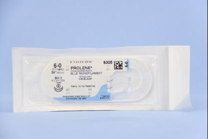 Picture of Suture with Needle Prolene™ Nonabsorbable Uncoated Blue Suture Monofilament Polypropylene Suture Size 6 - 0 24 Inch Suture Double-Armed 9.3 mm Length 3/8 Circle Taper Point Needle8305H