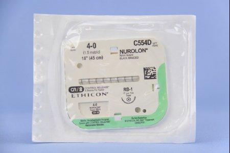Picture of Suture with Needle Nurolon™ Nonabsorbable Coated Black Suture Braided Nylon Size 4 - 0 18 Inch Suture 1-Needle 17 mm Length 1/2 Circle Taper Point NeedleC554D