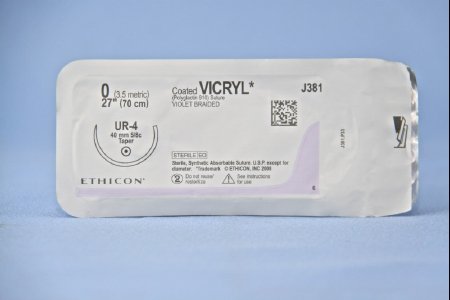 Picture of Suture with Needle Coated Vicryl™ Absorbable Coated Violet Suture Braided Polyglactin 910 Size 0 27 Inch Suture 1-Needle 40 mm Length 5/8 Circle Taper Point NeedleJ381H