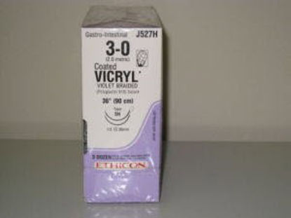 Picture of Suture with Needle Coated Vicryl™ Absorbable Coated Violet Suture Braided Polyglactin 910 Size 3 - 0 36 Inch Suture Double-Armed 26 mm Length 1/2 Circle Taper Point NeedleJ527H