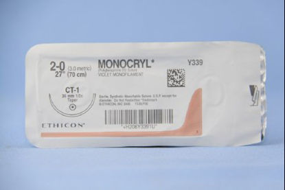 Picture of Suture with Needle Monocryl™ Absorbable Uncoated Violet Suture Monofilament Poliglecaprone Size 2 - 0 27 Inch Suture 1-Needle 36 mm Length 1/2 Circle Taper Point NeedleY339H