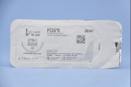 Picture of Suture with Needle PDS™ II Absorbable Uncoated Violet Suture Monofilament Polydioxanone Size 1 36 Inch Suture 1-Needle 36.4 mm Length 1/2 Circle Blunt Point NeedleZB347