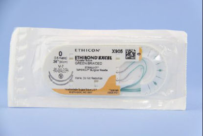 Picture of Suture with Needle Ethibond Nonabsorbable Coated Green Suture Braided Polyester Size 0 36 Inch Suture Double-Armed 26 mm Length 1/2 Circle Taper Cut NeedleX905H