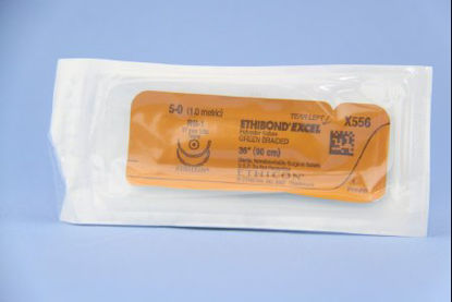 Picture of Suture with Needle Ethibond Nonabsorbable Coated Green Suture Braided Polyester Size 5 - 0 36 Inch Suture Double-Armed 17 mm Length 1/2 Circle Taper Point NeedleX556H