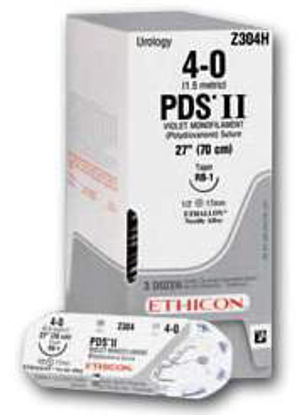 Picture of Antibacterial Suture with Needle PDS Plus™ Absorbable Uncoated Violet Suture Monofilament Polydioxanone with Irgacare MP Antibacterial Suture Size 4 - 0 27 Inch Suture 1-Needle 26 mm Length 1/2 Circle Taper Point NeedlePDP315H