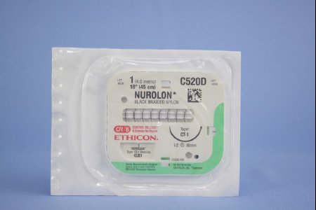 Picture of Suture with Needle Nurolon™ Nonabsorbable Coated Black Suture Braided Nylon Size 1 18 Inch Suture 1-Needle 36 mm Length 1/2 Circle Taper Point NeedleC520D