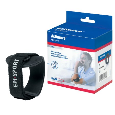Picture of Elbow Support Actimove® EpiSport X-Small D-Ring / Hook and Loop Closure Strap Left or Right Forearm 8 to 9 Inch Forearm Circumference Black7347005