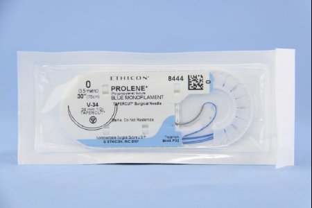 Picture of Suture with Needle Prolene™ Nonabsorbable Uncoated Blue Suture Monofilament Polypropylene Suture Size 0 30 Inch Suture 1-Needle 36.4 mm Length 1/2 Circle Taper Cut Needle8444H