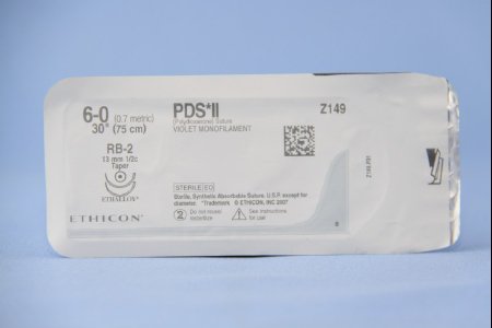 Picture of Suture with Needle PDS™ II Absorbable Uncoated Violet Suture Monofilament Polydioxanone Size 6 - 0 30 Inch Suture Double-Armed 13 mm Length 1/2 Circle Taper Point NeedleZ149H