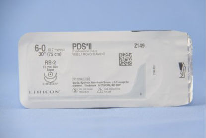 Picture of Suture with Needle PDS™ II Absorbable Uncoated Violet Suture Monofilament Polydioxanone Size 6 - 0 30 Inch Suture Double-Armed 13 mm Length 1/2 Circle Taper Point NeedleZ149H