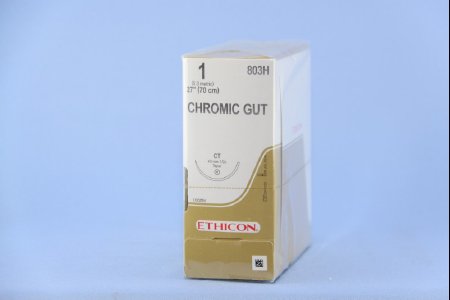 Picture of Suture with Needle Absorbable Uncoated Undyed Suture Chromic Gut Size 1 27 Inch Suture 1-Needle 40 mm Length 1/2 Circle Taper Point Needle803H