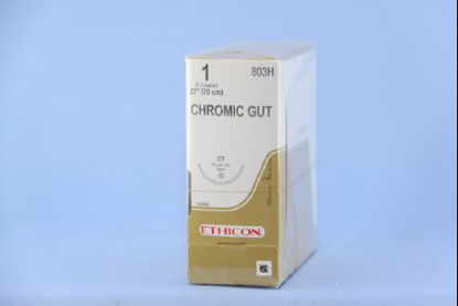 Picture of Suture with Needle Absorbable Uncoated Undyed Suture Chromic Gut Size 1 27 Inch Suture 1-Needle 40 mm Length 1/2 Circle Taper Point Needle803H