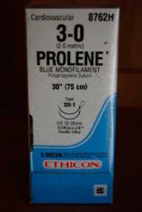 Picture of Suture with Needle Prolene™ Nonabsorbable Uncoated Blue Suture Monofilament Polypropylene Suture Size 3 - 0 30 Inch Suture Double-Armed 22 mm Length 1/2 Circle Taper Point Needle8762H