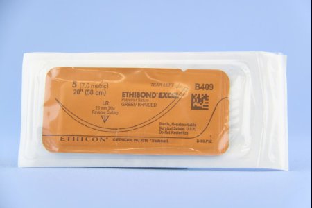 Picture of Suture with Needle Ethibond Nonabsorbable Coated Green Suture Braided Polyester Size 5 20 Inch Suture 1-Needle 75 mm Length 3/8 Circle Reverse Cutting NeedleB409T