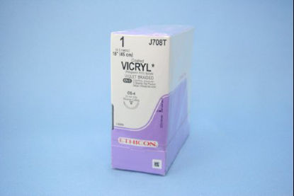 Picture of Suture with Needle Coated Vicryl™ Absorbable Coated Violet Suture Braided Polyglactin 910 Size 1 18 Inch Suture 1-Needle 22 mm Length 1/2 Circle Reverse Cutting NeedleJ708T