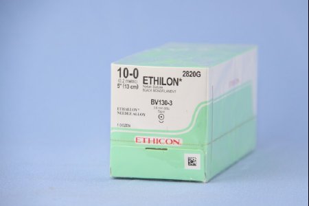Picture of Suture with Needle Ethilon™ Nonabsorbable Uncoated Black Suture Monofilament Nylon Size 10 - 0 5 Inch Suture 1-Needle 3.8 mm Length 3/8 Circle Taper Point Needle2820G