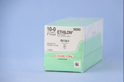 Picture of Suture with Needle Ethilon™ Nonabsorbable Uncoated Black Suture Monofilament Nylon Size 10 - 0 5 Inch Suture 1-Needle 3.8 mm Length 3/8 Circle Taper Point Needle2820G