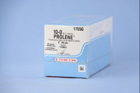 Picture of Suture with Needle Prolene™ Nonabsorbable Uncoated Blue Suture Monofilament Polypropylene Suture Size 10 - 0 6 Inch Suture Double-Armed 5.5 mm Length 1/2 Circle Spatula Needle1755G