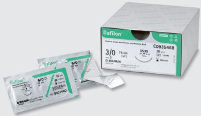Picture of Suture with Needle Dafilon® Nonabsorbable Uncoated Blue Suture Monofilament Polyamide Size 3 - 0 75 cm Suture 1-Needle 19 mm Length 3/8 Circle Reverse Cutting NeedleG0935212