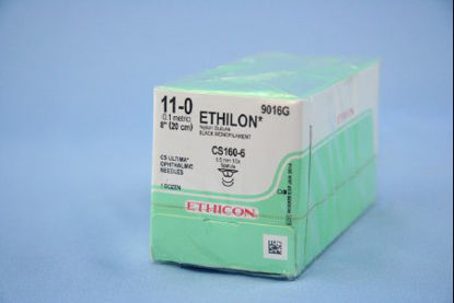Picture of Suture with Needle Ethilon™ Nonabsorbable Uncoated Black Suture Monofilament Nylon Size 11 - 0 8 Inch Suture Double-Armed 5.5 mm Length 1/2 Circle Spatula Needle9016G