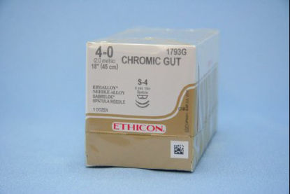 Picture of Suture with Needle Absorbable Uncoated Undyed Suture Chromic Gut Size 4 - 0 18 Inch Suture Double-Armed 8 mm Length 1/4 Circle Conventional Spatula Needle1793G