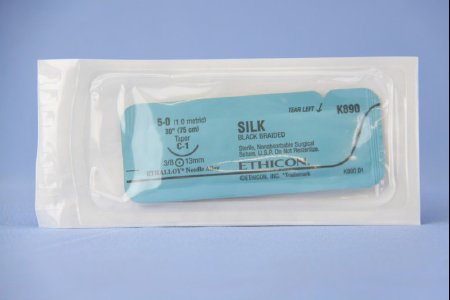 Picture of Suture with Needle Perma-Hand™ Nonabsorbable Coated Black Suture Braided Silk Size 5 - 0 30 Inch Suture 1-Needle 12 mm Length 3/8 Circle Taper Point NeedleK890H