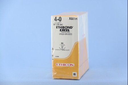 Picture of Suture with Needle Ethibond Nonabsorbable Coated Green Suture Braided Polyester Size 4 - 0 30 Inch Suture 1-Needle 17 mm Length 3/8 Circle Taper Point NeedleX881H