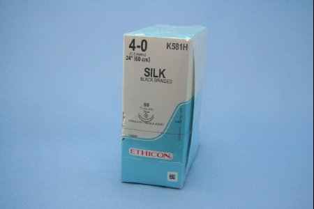 Picture of Suture with Needle Perma-Hand™ Nonabsorbable Coated Black Suture Braided Silk Size 4 - 0 24 Inch Suture Double-Armed 17 mm Length 3/8 Circle Taper Point NeedleK581H