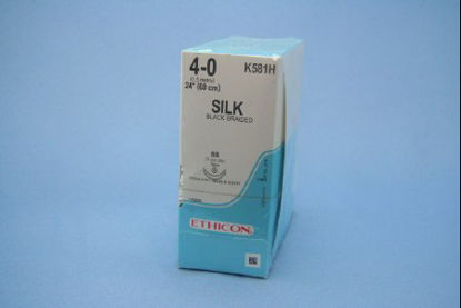 Picture of Suture with Needle Perma-Hand™ Nonabsorbable Coated Black Suture Braided Silk Size 4 - 0 24 Inch Suture Double-Armed 17 mm Length 3/8 Circle Taper Point NeedleK581H