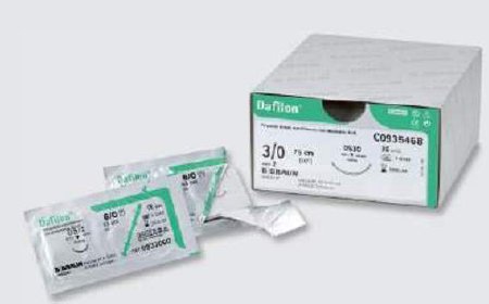 Picture of Suture with Needle Dafilon® Nonabsorbable Uncoated Blue Suture Monofilament Polyamide Size 5 - 0 45 cm Suture 1-Needle 11 mm Length 3/8 Circle Reverse Cutting NeedleC0936090