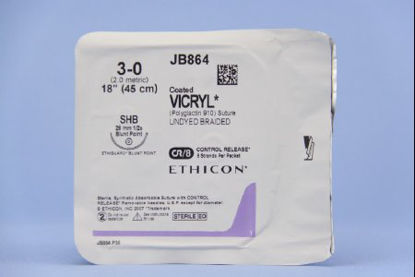 Picture of Suture with Needle Coated Vicryl™ Absorbable Coated Undyed Suture Braided Polyglactin 910 Size 3 - 0 18 Inch Suture 1-Needle 26 mm Length 1/2 Circle Blunt Point NeedleJB864
