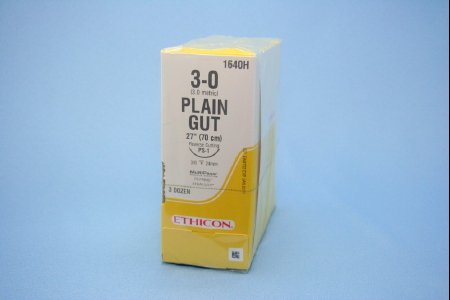 Picture of Suture with Needle Absorbable Uncoated Undyed Suture Plain Gut Size 3 - 0 27 Inch Suture 1-Needle 24 mm Length 3/8 Circle Reverse Cutting Needle1640H
