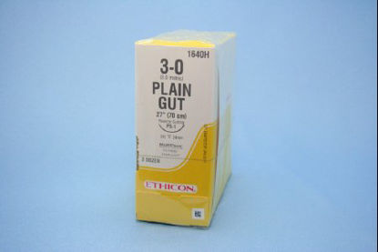 Picture of Suture with Needle Absorbable Uncoated Undyed Suture Plain Gut Size 3 - 0 27 Inch Suture 1-Needle 24 mm Length 3/8 Circle Reverse Cutting Needle1640H