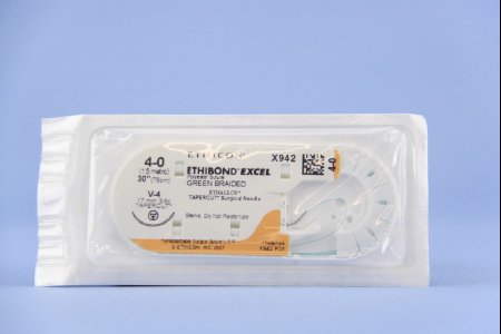 Picture of Suture with Needle Ethibond Nonabsorbable Coated Green Suture Braided Polyester Size 4 - 0 30 Inch Suture 1-Needle 17 mm Length 3/8 Circle Taper Cut NeedleX942H