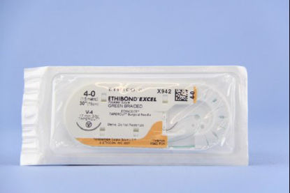 Picture of Suture with Needle Ethibond Nonabsorbable Coated Green Suture Braided Polyester Size 4 - 0 30 Inch Suture 1-Needle 17 mm Length 3/8 Circle Taper Cut NeedleX942H