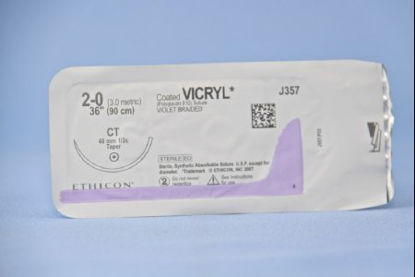 Picture of Suture with Needle Coated Vicryl™ Absorbable Coated Violet Suture Braided Polyglactin 910 Size 2 - 0 36 Inch Suture 1-Needle 40 mm Length 1/2 Circle Taper Point NeedleJ357H