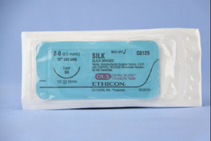 Picture of Suture with Needle Perma-Hand™ Nonabsorbable Coated Black Suture Braided Silk Size 2 - 0 18 Inch Suture 1-Needle 26 mm Length 1/2 Circle Taper Point NeedleC0125