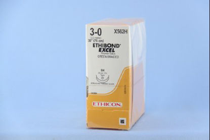 Picture of Suture with Needle Ethibond Nonabsorbable Coated Green Suture Braided Polyester Size 3 - 0 30 Inch Suture Double-Armed 26 mm Length 1/2 Circle Taper Point NeedleX562H