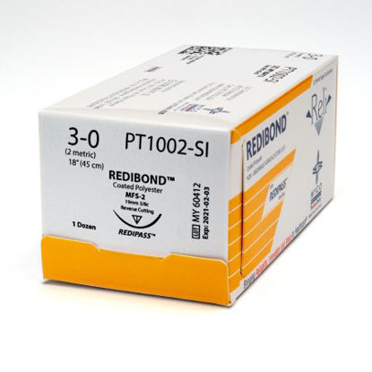 Picture of Suture with Needle Reli® Nonabsorbable Uncoated Green Suture Braided Polyester Size 3 - 0 18 Inch Suture 1-Needle 19 mm Length 3/8 Circle Reverse Cutting NeedlePT1002-SI