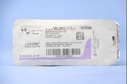 Picture of Antibacterial Suture without Needle Coated Vicryl™ Plus Braided Polyglactin 910 with Irgacare MP Antibacterial Suture Absorbable Coated Size 4 - 0 54 Inch SutureVCP284G