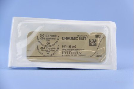 Picture of Suture with Needle Absorbable Uncoated Undyed Suture Chromic Gut Size 2 - 0 54 Inch Suture Double-Armed 36 mm Length 1/2 Circle Taper Point Needle / Reverse Cutting Needle983H