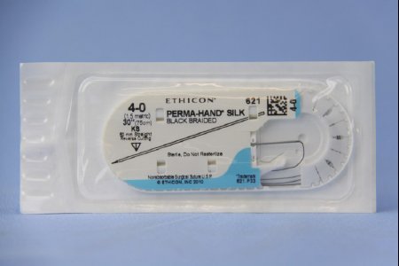 Picture of Suture with Needle Perma-Hand™ Nonabsorbable Coated Black Suture Braided Silk Size 4 - 0 30 Inch Suture 1-Needle 60 mm Length Straight Conventional Cutting Needle621H